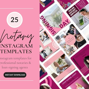 25 Notary Instagram Templates, Pink Public Notary Marketing, Loan Signing Agent Social Media Content, Canva Templates For Notary Businesses