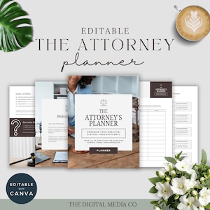 Attorney Planner | Law Office Organizer | Legal Case Management | Editable Canva Law Planner | Printable Lawyer Template