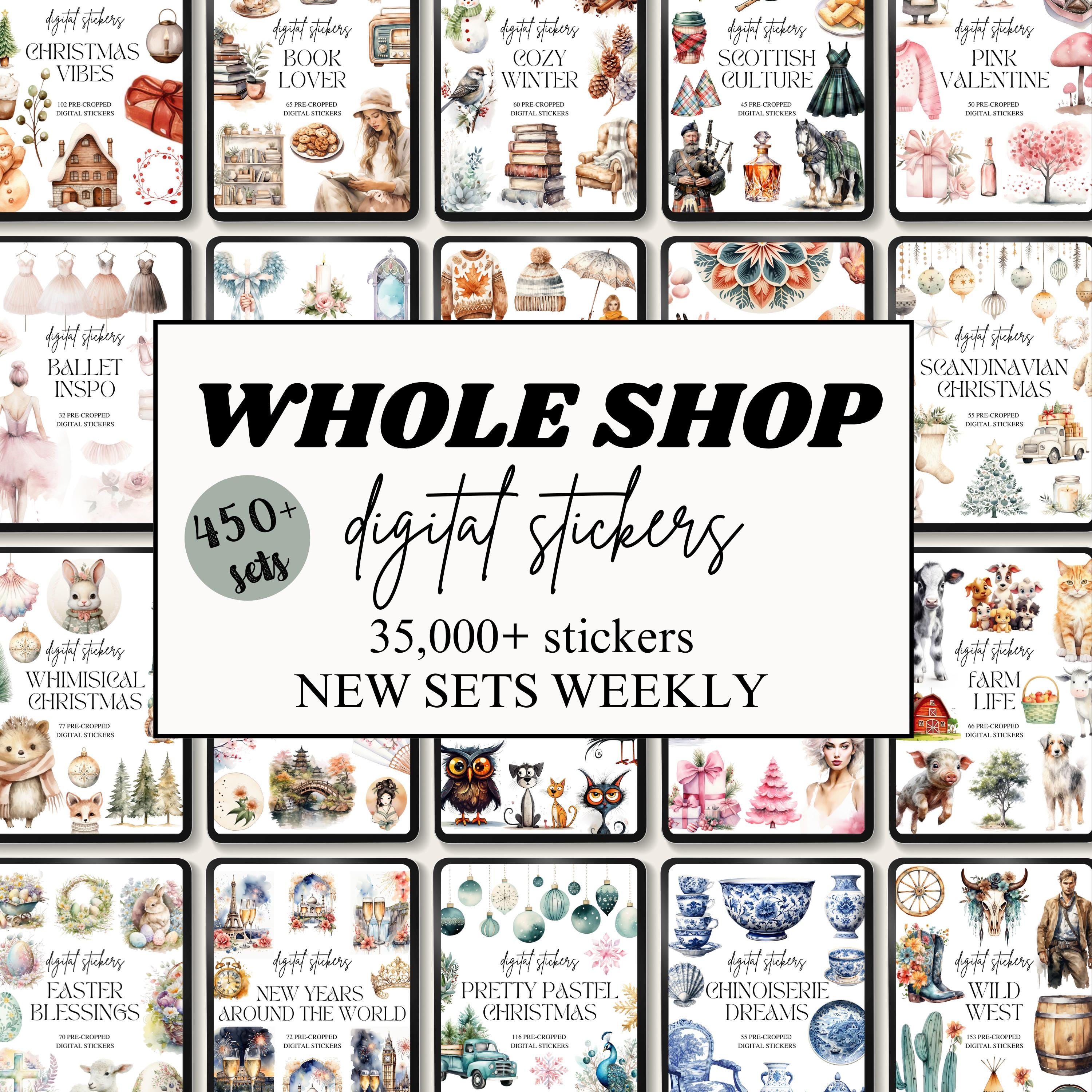 Whole Shop Digital Stickers, Goodnotes Pre-Cropped Stickers, Notability Scrapbooking Embellishments, Everyday PNGs, Entire Shop Bundle Pass