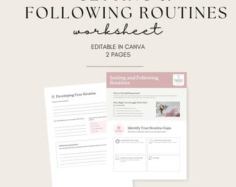 Setting and Following Routines Worksheets, Work Sheets for Self-Esteem, Healing & Communication, Canva Therapist Printable