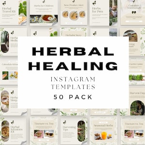 Herbal Healing Templates, Holistic Social Media Posts, Canva Templates For Health and Wellness Marketing, Herb and Flower Medicine Content