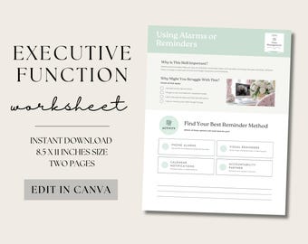 Arbeitsblatt für Exekutivfunktion, ADHS-Planer PDF, Zeitmanagement zum Ausdrucken, Arbeitsblatt für Exekutivfähigkeiten, Canva-Vorlage, bearbeitbarer Therapeut
