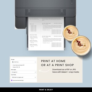 May include: A printable resume template with a modern design. The template includes sections for skills, education, and work experience. The template is designed to be printed at home or at a print shop.