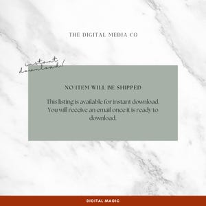 May include: A digital product listing with text that reads "instant download!" and "NO ITEM WILL BE SHIPPED." The listing is available for instant download, and the buyer will receive an email. The background is white with a marble pattern.