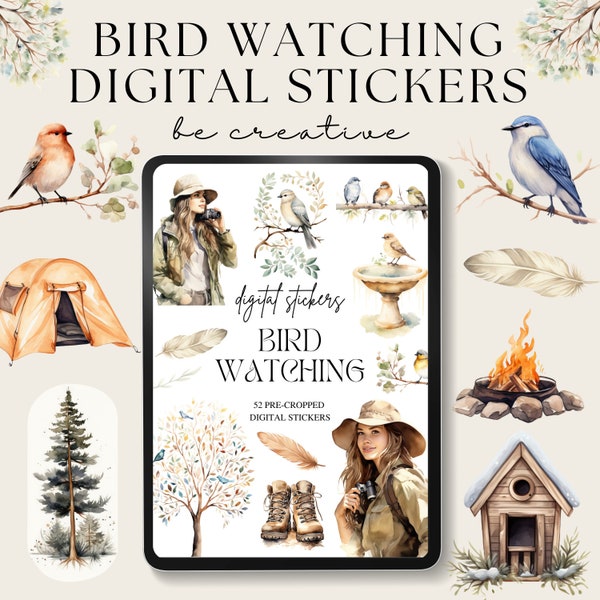 Bird Watching Digital Planner Stickers, Goodnotes Stickers, Nature Watcher Stickers, Notability Planner, Ipad Pngs, Scrapbooking Resource