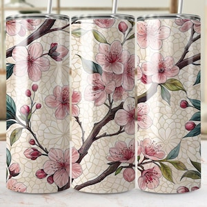 Cherry Blossom Digital Tumbler Wrap, Floral PNG Design, Spring Flowers, Watercolor Tumbler Design, Elegant Floral Pattern, Printable Wrap