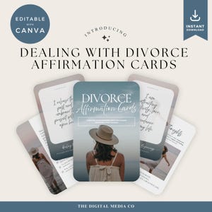 Tarjetas de afirmación de divorcio, baraja imprimible en tonos pastel para apoyar la salud mental, plantilla de impresión que ahorra papel, editable en Canva, baraja conmovedora