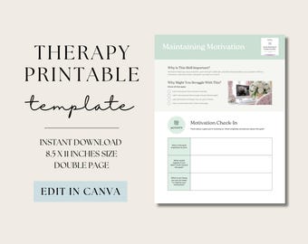 Maintaining Motivation Sheet, Executive Functioning Coaching Tool, Canva Therapy Template, Therapist Printable Worksheets, Editable PDF