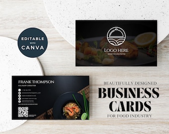 Editable Food Industry Business Card | Double-Sided Chef Business Card Template | Restaurant Business Card Printable | Canva Template