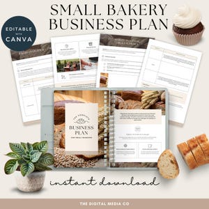 Piano aziendale per piccola panetteria, modello per attività di panetteria, piano di avvio di una panetteria in PDF, modello per ristorante Canva, marketing per l&#39;industria alimentare