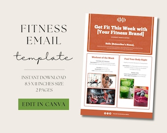 Fitness Email Template, Canva Health Printable, Editable Wellness Marketing, Social Media Marketing for Gyms and Studios, Personal Coach
