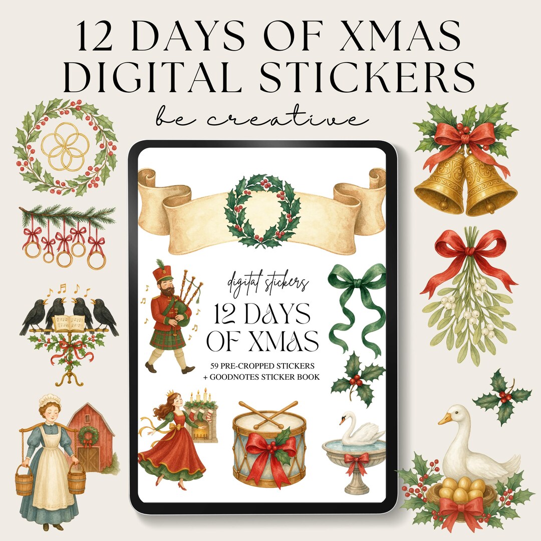 12 Days of Christmas Digital Planner Stickers, Digital Sticker Book ...