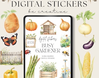Busy Gardener Digital Stickers, Goodnotes Vegetable Stickers, Notability Planner, Garden PNGs, Farmer Stickers, Gardening Embellishments