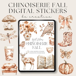 Chinoiserie Fall Digital Planner Stickers, Autumn Seasonal Stickers, Notability Season Pngs, Clothes Goodnotes Stickers, Ipad Decorations