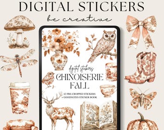 Chinoiserie Fall Digital Planner Stickers, Autumn Seasonal Stickers, Notability Season Pngs, Clothes Goodnotes Stickers, Ipad Decorations