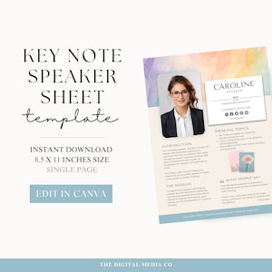 Speaker Sheet Canva Template, Professional Speaker Sheet, Author Media Kit, Keynote Speaker, Life Coach Poster, Pastel, Minimalistic Style