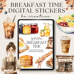Digitala planeringsklistermärken för frukosttid, Goodnotes-måltidsklistermärken, mat-png, menyplanering, scrapbooking, clipart för hälsosamt liv