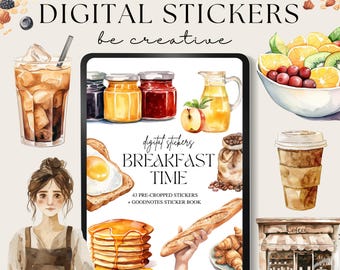 Breakfast Time Digital Planner Stickers, Goodnotes Meal Stickers, Food Pngs, Menu Plannig Scrapbooking, Healthy Living Clipart