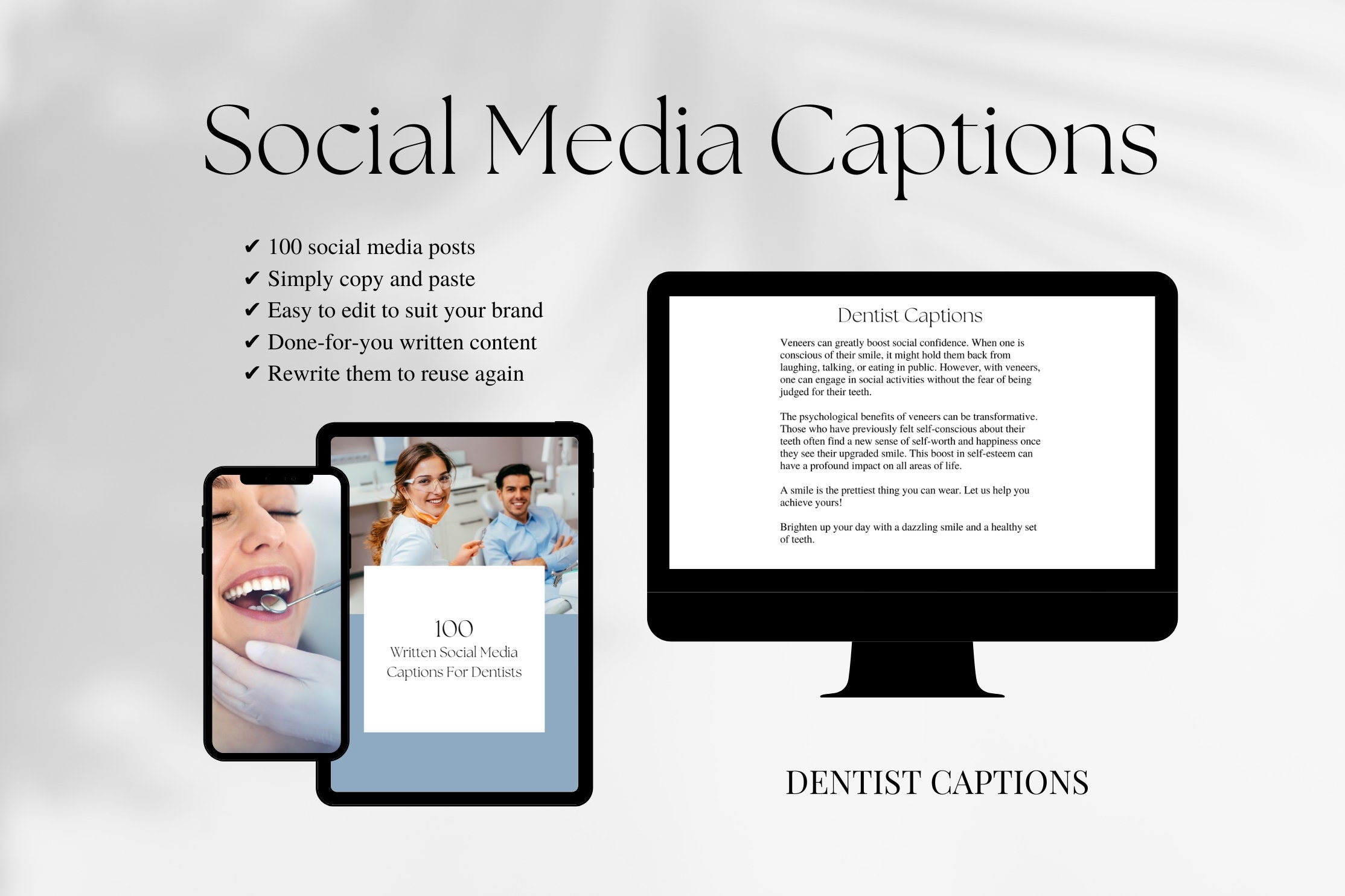 Dentist Written Social Media Captions and Prompts Instagram Etsy