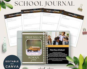 Diario del primer día de clases, recuerdo para niños, caja de recuerdos escolares, entrevistas imprimibles, libro de recuerdos editable, imprimibles para la educación en el hogar