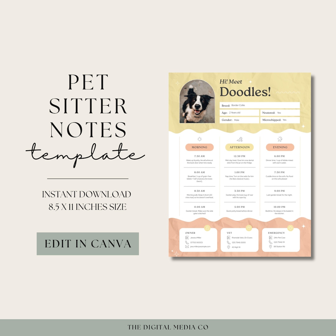 Pets Design Note Pet Sitter Notes Template - Etsy