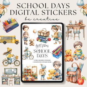 Digitale plannerstickers schooldagen, stickers educatieve goodnotes, png-stickers leraar, planner voor notities, download in de klas