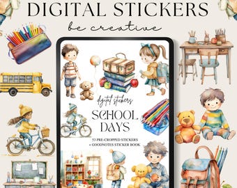 School Days Digital Planner Stickers, Educational Goodnotes Stickers, Teacher PNG Stickers, Notability Planner, Classroom Download