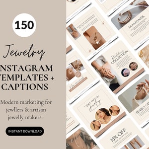 Jewelry Instagram Templates, Jewellery Business Branding, Jewelry Social Media, Jewel Post, Stories and Icons, Jewellery Canva Template