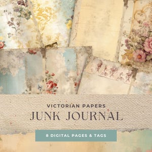 Victorian Junk Journal Printable, 8 Vintage Papers for Scrapbooking, Collage, Art Journals, Floral Junk Journals, Digital Download