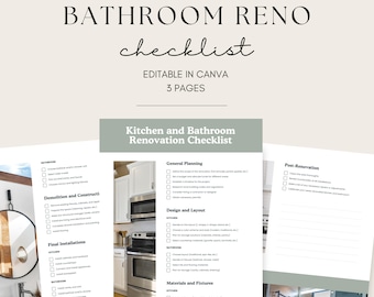 Kitchen and Bathroom Renovation Checklist, Home Reno Template, Canva Instant Download, House Upgrade Check List, Interior Decorating Sheet