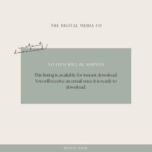 Peut inclure: Un rectangle vert clair avec le texte "THE DIGITAL MEDIA CO" en haut et "NO ITEM WILL BE SHIPPED" en haut du rectangle. Le texte "This listing is available for instant download. You will receive an email once it is ready to download." est au centre du rectangle. Le texte "DIGITAL MAGIC" est en bas du rectangle.