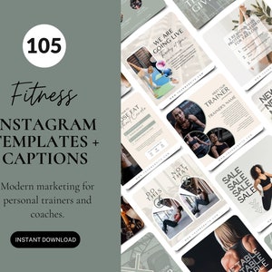 Sammlung von Fitnessvorlagen und Beschriftungen, Personal Trainer Social Media Posts, Canva-Vorlagen für Fitnessstudios und Fitnesslehrer, Gesundheit