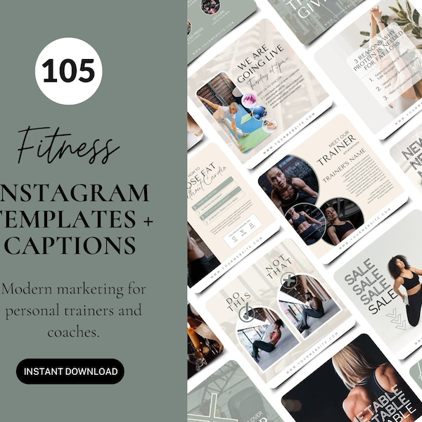 Sammlung von Fitnessvorlagen und Beschriftungen, Personal Trainer Social Media Posts, Canva-Vorlagen für Fitnessstudios und Fitnesslehrer, Gesundheit