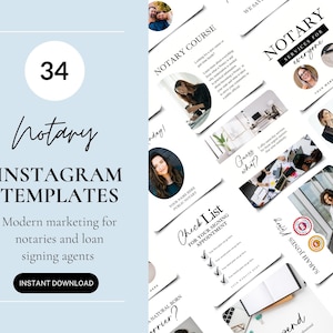 34 Notary Instagram Templates, Public Notary Marketing, Loan Signing Agent Posts, Minimalistic Canva Templates For Notaries, Notary bundle