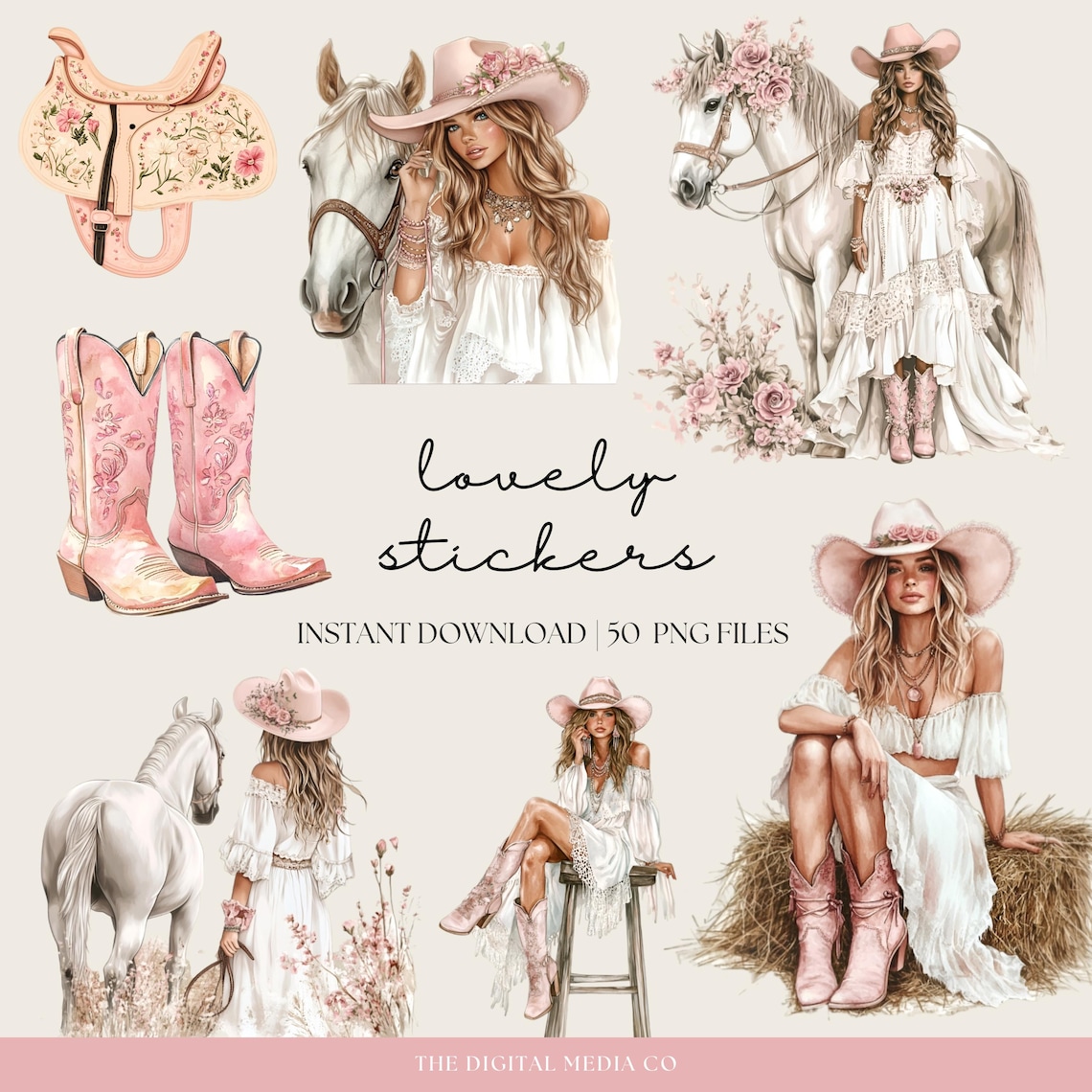 Pink Cowgirl Digital Planner Stickers, Cowboy Digital Sticker ...