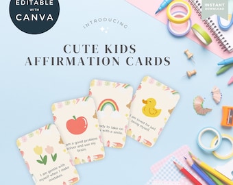 Kids Affirmation Cards Template Canva, Positive Phrases For Children, Printable Back-to-school Cards, Editable Self Esteem Affirmation Deck