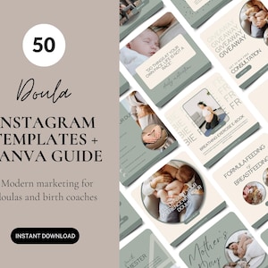 Doulas Instagram Templates, Midwifery Marketing Plan, Birth Coach Social Media Posts, Canva Templates For Maternity Staff