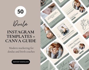 Doulas Instagram Templates, Midwifery Marketing Plan, Birth Coach Social Media Posts, Canva Templates For Maternity Staff