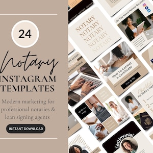 24 Notary Instagram Templates, Public Notary Marketing, Loan Signing Agent Social Media, Modern Canva Templates For Notary Professionals