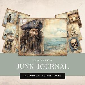 Pirates Junk Journal, Pirate Digital Pages, Ships Ahoy Scrapbooking Instant Download, Scrapbook Paper, Ocean Insert, Sea Art Supplies