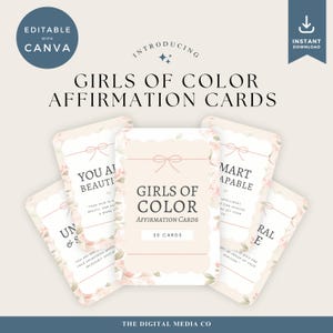 Schede di affermazione per ragazze di colore / Schede di amor proprio stampabili / Potenziamento dell'autostima e dell'autostima / Affermazioni positive per bambini