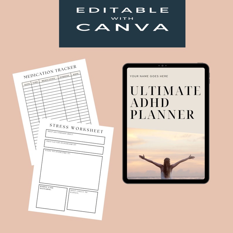 Mental Health for ADHD Planner, Simple Planner Digital Download, Canva ...