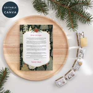 Carta de Navidad de Papá Noel imprimible, Carta personalizada de Papá Noel, Correo festivo para niños, Nota para niños de Papá Noel, Canva Navidad