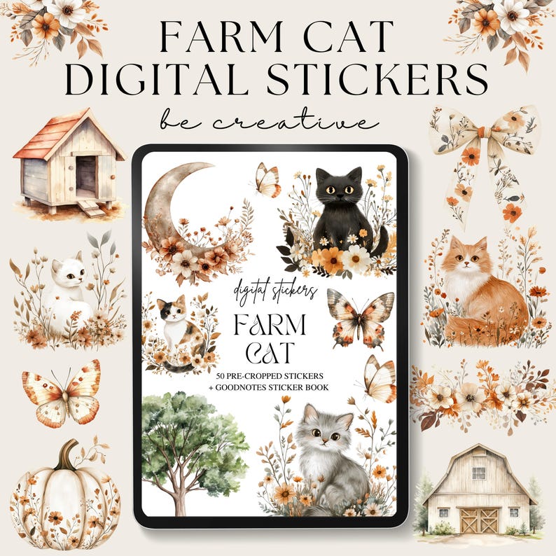Farm Cat Digital Stickers, Goodnotes Rural Stickers, Farmer Stickers ...