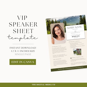 Speaker Sheet Template, Speaker One Sheet Template, Professional Speaker Sheet, Speaker Coach, Author Media Kit, Speaker Page Canva
