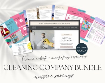 Cleaning Company Bundle, Canva Cleaning Business Templates, Canva Cleaning Website, Cleaning Brochure, Cleaning Company Price List, Flyers