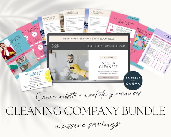 Cleaning Company Bundle, Canva Cleaning Business Templates, Canva Cleaning Website, Cleaning Brochure, Cleaning Company Price List, Flyers