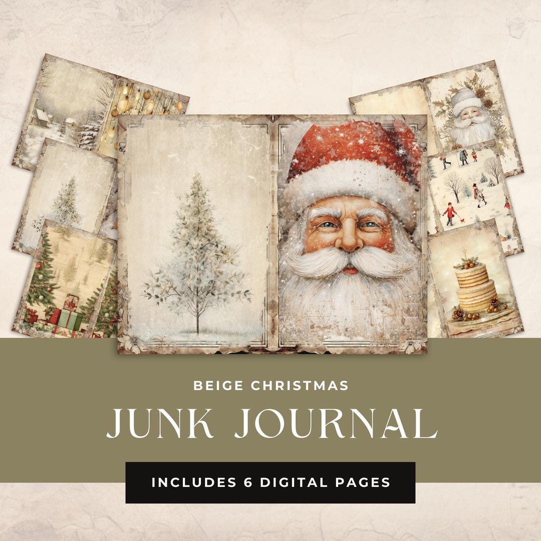 Beige Christmas Junk Journal Kit Mixed Media, Scrapbook Resource ...