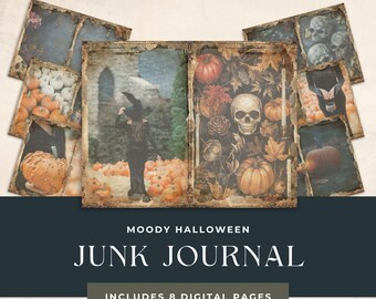 Moody Halloween Junk Journal Kit, Journal Pages, Instant Download, Witch Junk Journal, Gothic Craft Printable Papers, Vintage Ephemera