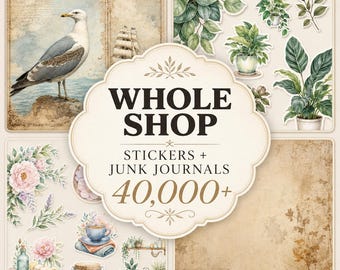 Whole Shop Digital Stickers and Junk Journals, Goodnotes Pre-Cropped Stickers, Scrapbooking Embellishments, Entire Shop Bundle Pass